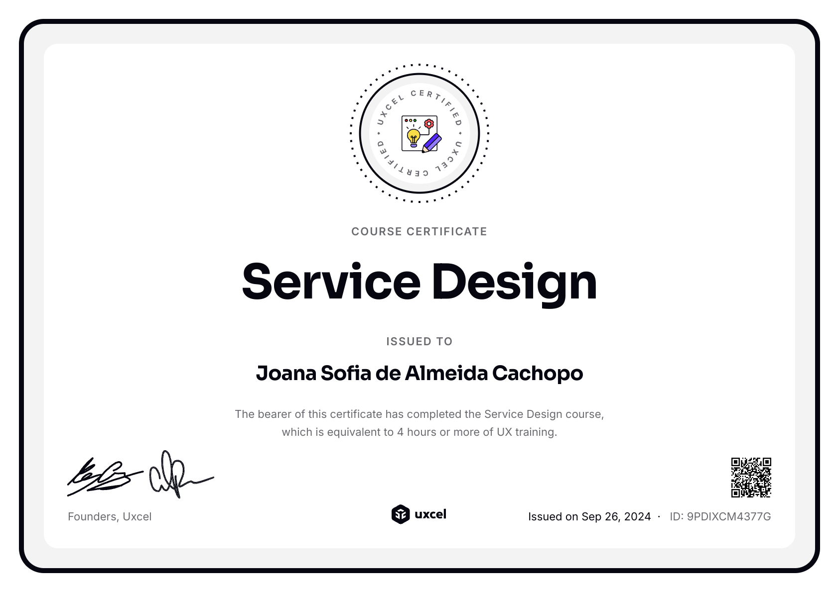Joana Sofia de Almeida Cachopo's certificate